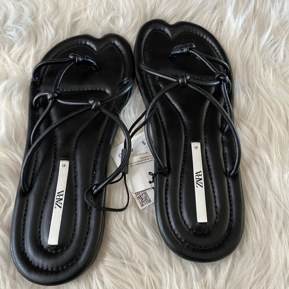 NWT Zara Black Flat Knotted Strap Sandals, Size 10 - Picture 10 of 13